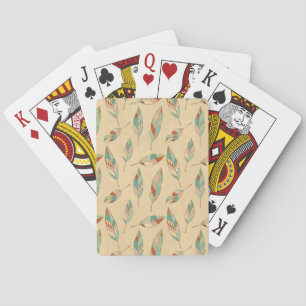 Southwest Geo Step   Coral Feather Pattern Playing Cards