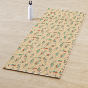 Southwest Geo Step Coral Feather Pattern Yoga Mat