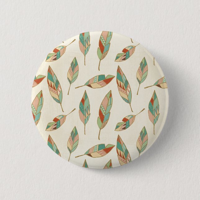 Southwest Geo Step | Geometric Feather Pattern 2 Inch Round Button (Front)