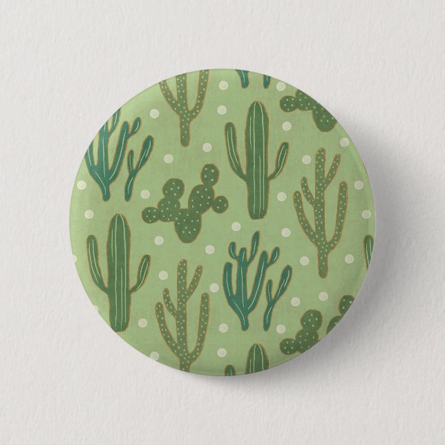 Southwest Geo Step | Green Cactus Pattern 2 Inch Round Button (Front)