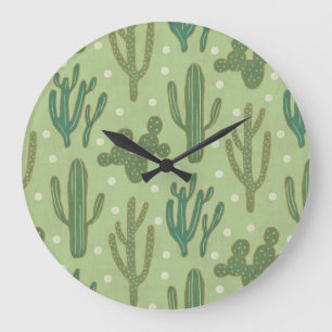 Southwest Geo Step Green Cactus Pattern Large Clock