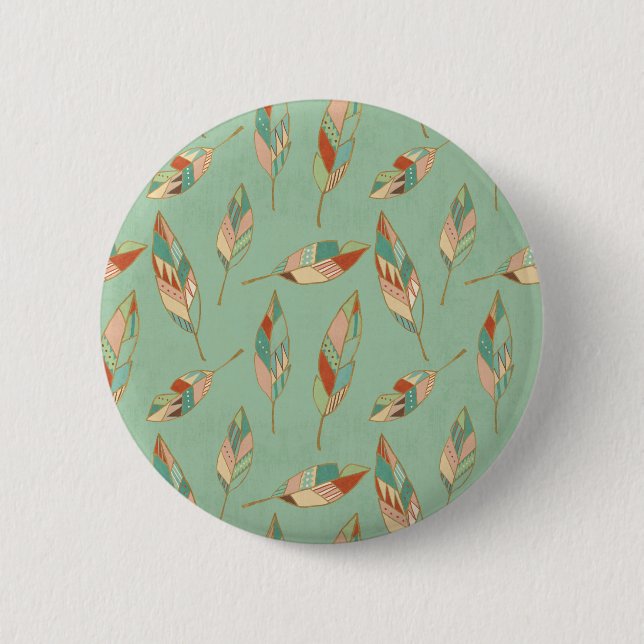 Southwest Geo Step | Green Feather Pattern 2 Inch Round Button (Front)
