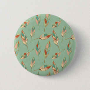 Southwest Geo Step Green Feather Pattern 2 Inch Round Button