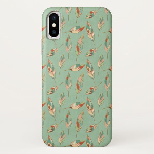 Southwest Geo Step | Green Feather Pattern Case-Mate iPhone Case (Back)