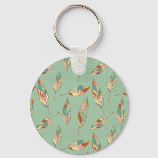 Southwest Geo Step | Green Feather Pattern Keychain (Front)
