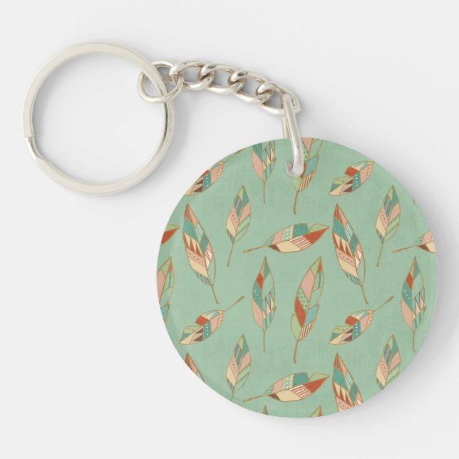 Southwest Geo Step | Green Feather Pattern Keychain (Front)
