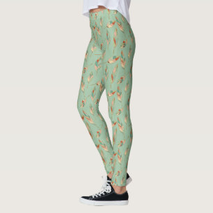 Southwest Geo Step   Green Feather Pattern Leggings