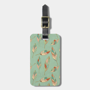 Southwest Geo Step   Green Feather Pattern Luggage Tag