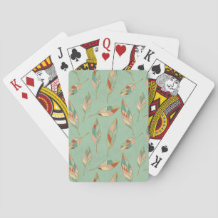 Southwest Geo Step   Green Feather Pattern Playing Cards