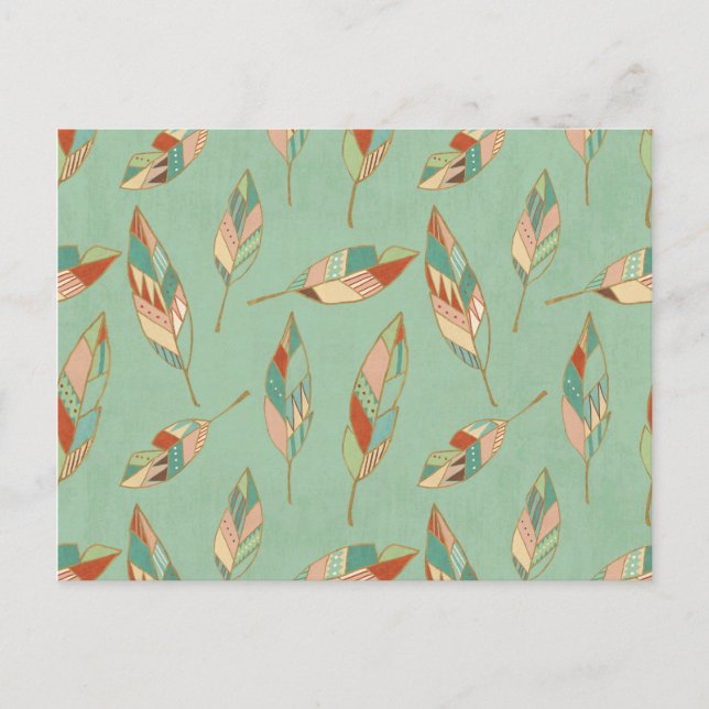 Southwest Geo Step | Green Feather Pattern Postcard (Front)