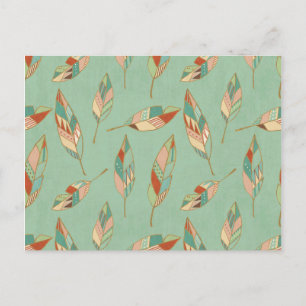 Southwest Geo Step Green Feather Pattern Postcard