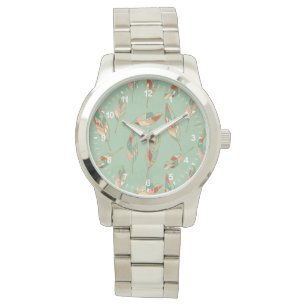 Southwest Geo Step Green Feather Pattern Watch