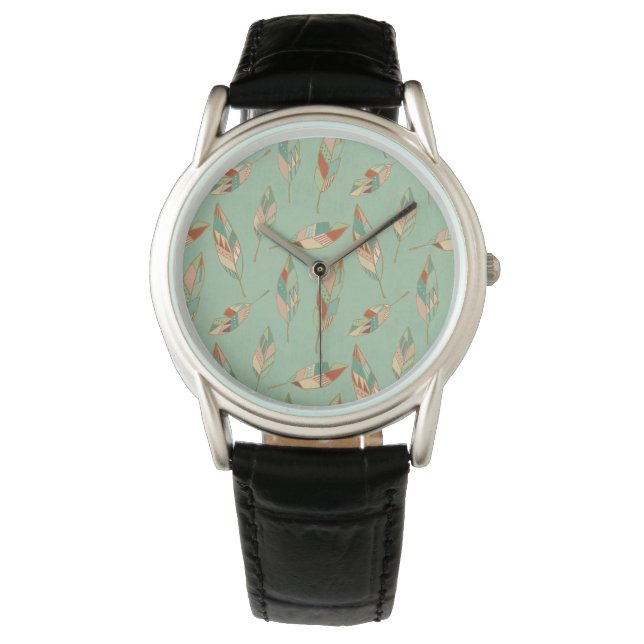 Southwest Geo Step | Green Feather Pattern Watch (Front)