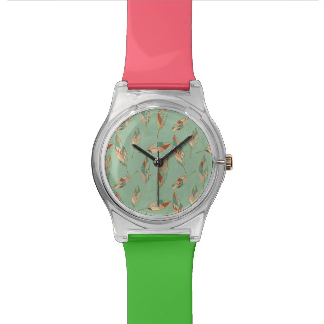 Southwest Geo Step | Green Feather Pattern Watch (Close Up)