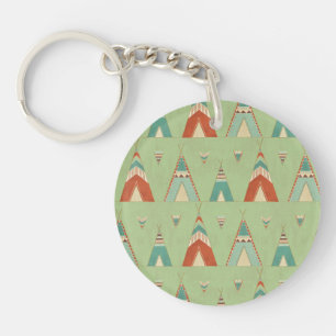 Southwest Geo Step   Green Teepee Pattern Keychain