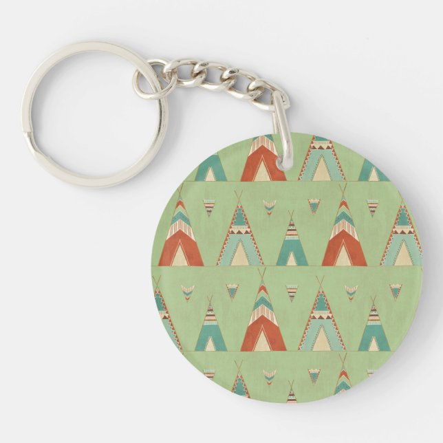Southwest Geo Step | Green Teepee Pattern Keychain (Front)