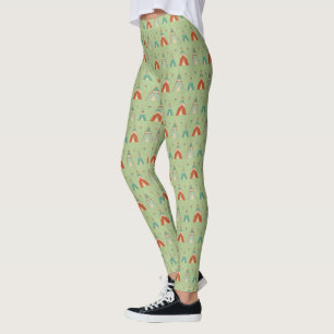 Southwest Geo Step   Green Teepee Pattern Leggings