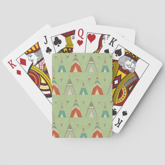 Southwest Geo Step | Green Teepee Pattern Playing Cards (Back)