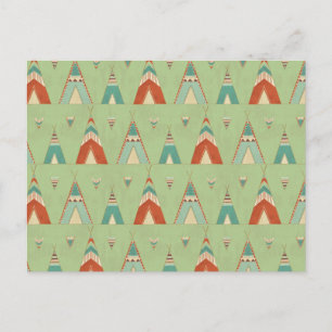 Southwest Geo Step Green Teepee Pattern Postcard