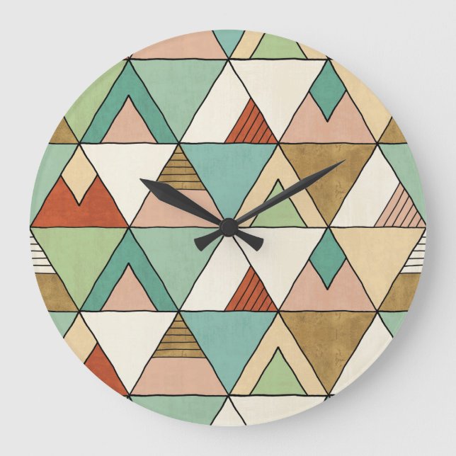Southwest Geo Step | Hand Drawn Tribal Pattern Large Clock (Front)