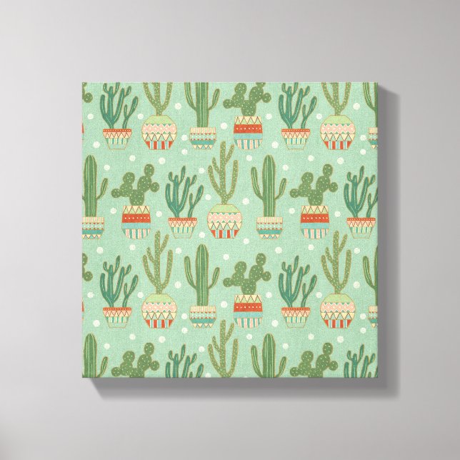 Southwest Geo Step | Potted Cactus Pattern Canvas Print (Front)