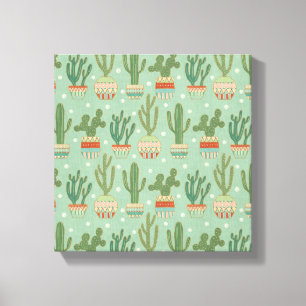 Southwest Geo Step   Potted Cactus Pattern Canvas Print