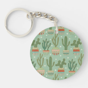 Southwest Geo Step   Potted Cactus Pattern Keychain