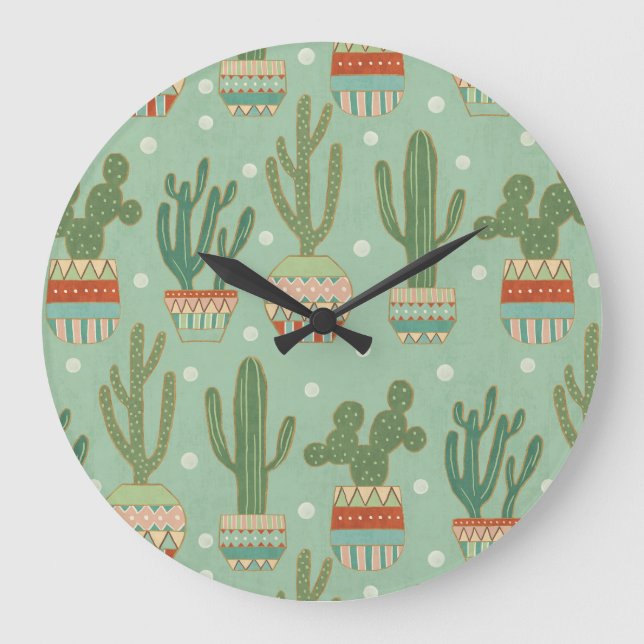 Southwest Geo Step | Potted Cactus Pattern Large Clock (Front)