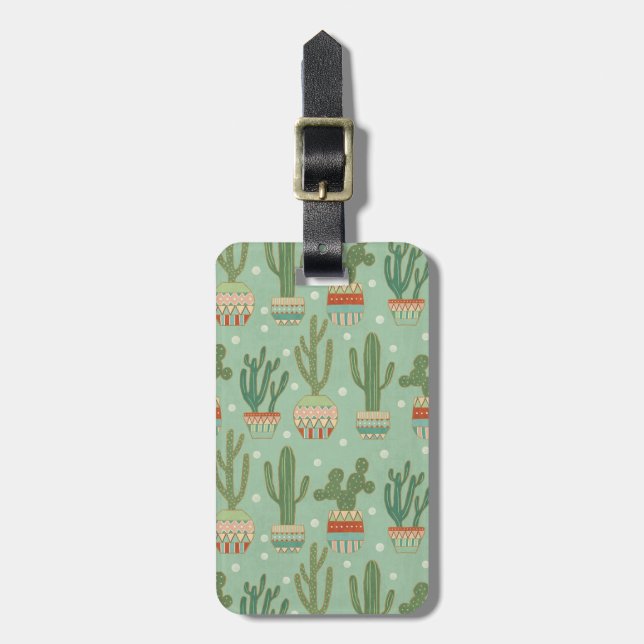 Southwest Geo Step | Potted Cactus Pattern Luggage Tag (Front Vertical)