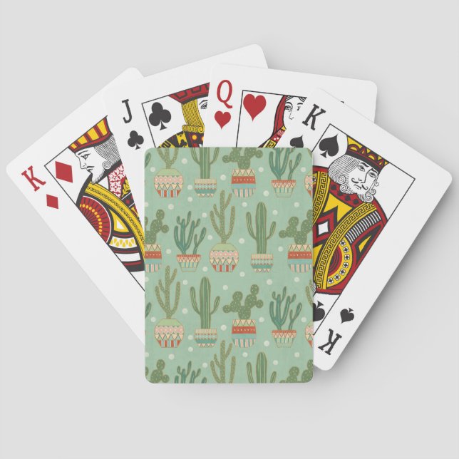 Southwest Geo Step | Potted Cactus Pattern Playing Cards (Back)