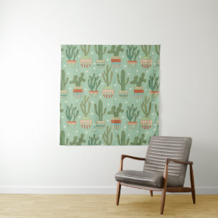 Southwest Geo Step   Potted Cactus Pattern Tapestry