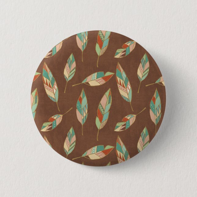 Southwest Geo Step | Southwest Feather Pattern 2 Inch Round Button (Front)