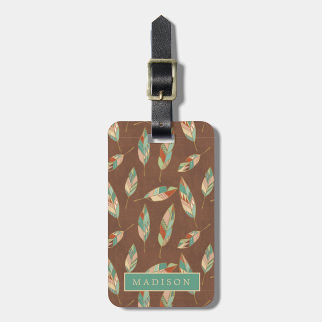 Southwest Geo Step | Southwest Feather Pattern Luggage Tag (Front Vertical)