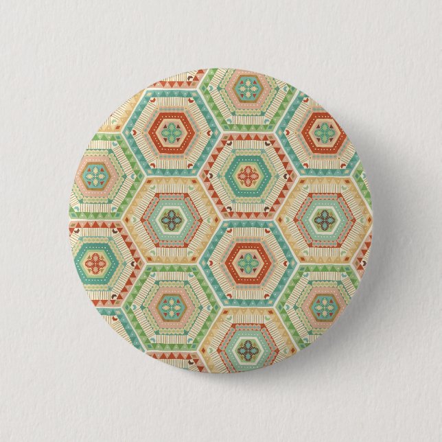 Southwest Geo Step | Southwest Hexagon Pattern 2 Inch Round Button (Front)