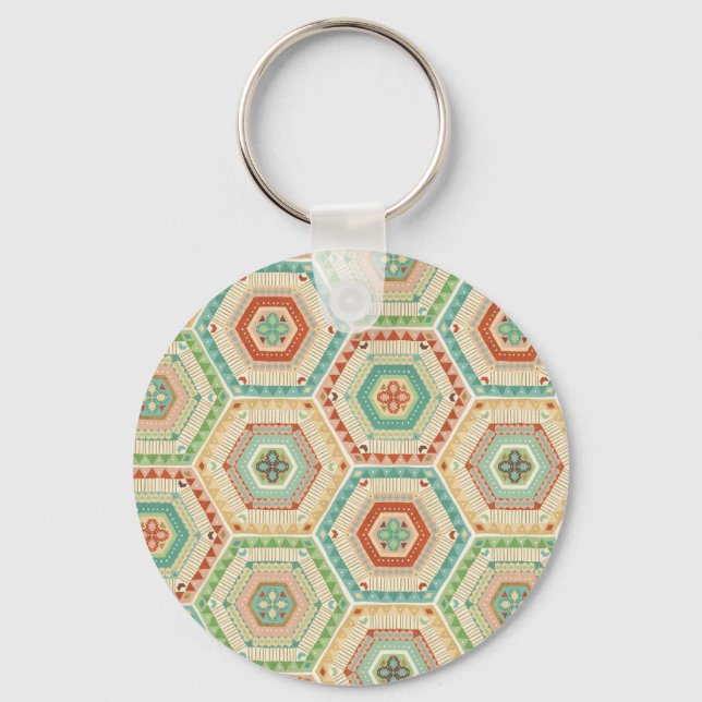 Southwest Geo Step | Southwest Hexagon Pattern Keychain (Front)