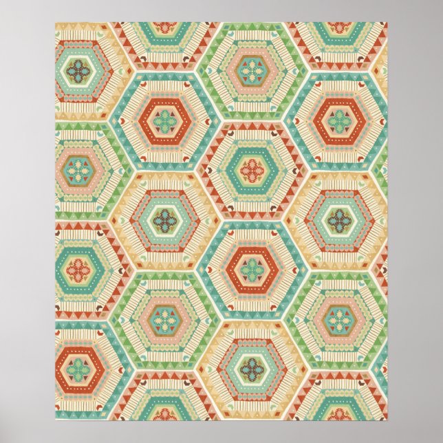 Southwest Geo Step | Southwest Hexagon Pattern Poster (Front)