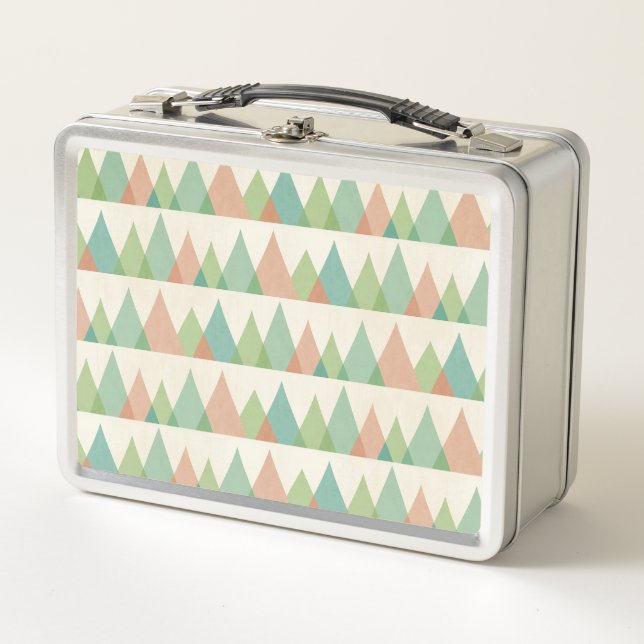 Southwest Geo Step | Teal & Coral Triangles Metal Lunch Box (Front)