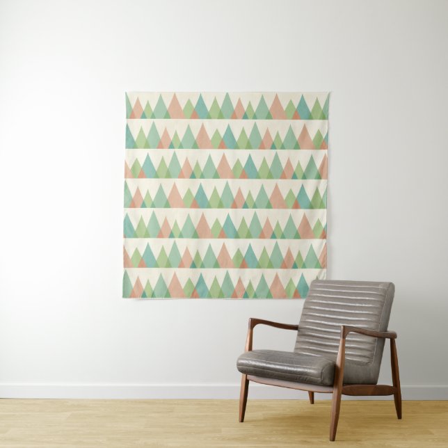 Southwest Geo Step | Teal & Coral Triangles Tapestry (In Situ (Horizontal))
