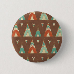 Southwest Geo Step   Teal Teepee Pattern 2 Inch Round Button