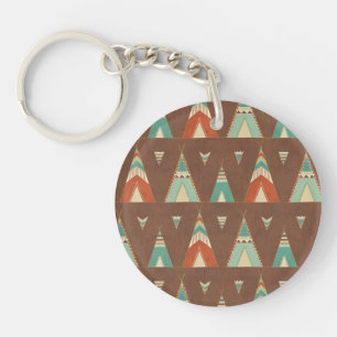 Southwest Geo Step   Teal Teepee Pattern Keychain