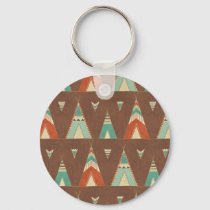Southwest Geo Step   Teal Teepee Pattern Keychain