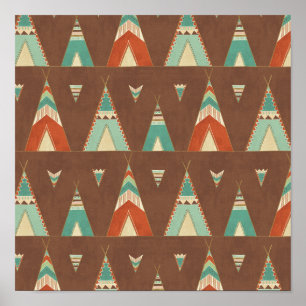 Southwest Geo Step   Teal Teepee Pattern Poster