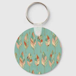 Southwest Geo Step   Watercolor Feather Pattern Keychain