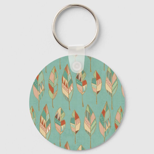 Southwest Geo Step | Watercolor Feather Pattern Keychain (Front)