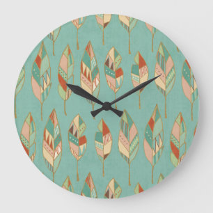 Southwest Geo Step Watercolor Feather Pattern Large Clock