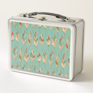 Southwest Geo Step Watercolor Feather Pattern Metal Lunch Box