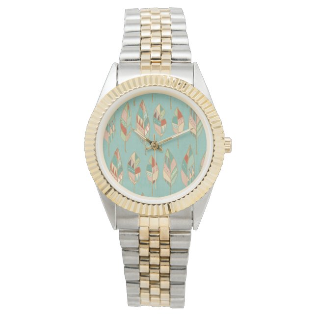 Southwest Geo Step | Watercolor Feather Pattern Watch (Front)