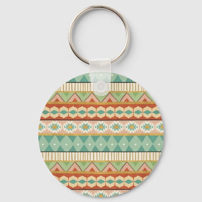 Southwest Geo Step | Watercolor Tribal Pattern Keychain (Front)
