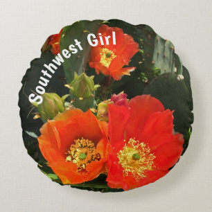 Southwest Girl Cactus Flower Photo Desert Floral Round Pillow