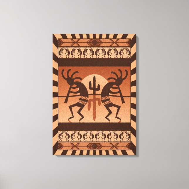 Southwest Hot Desert Sun Cactus Kokopelli Canvas Print (Front)